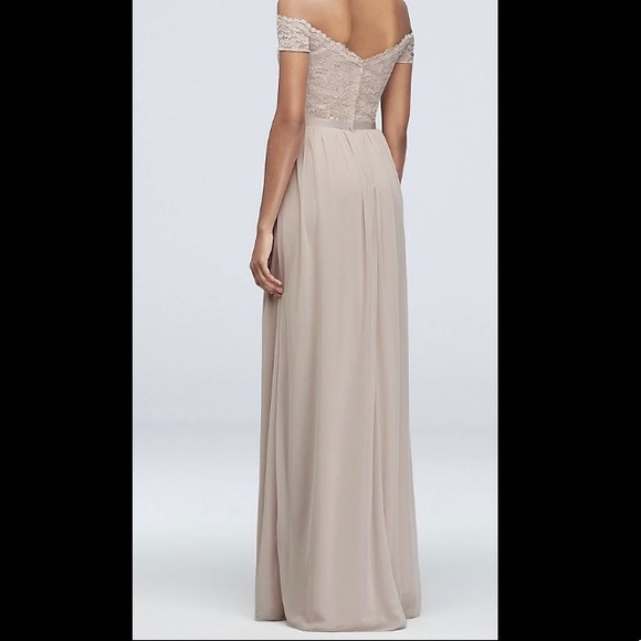 Off-the-Shoulder Lace and Mesh Bridesmaid Dress - Picture 2 of 8